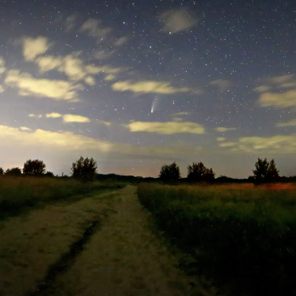 A photo of Comet NEOWISE over the Kennebunk Plains, Maine.